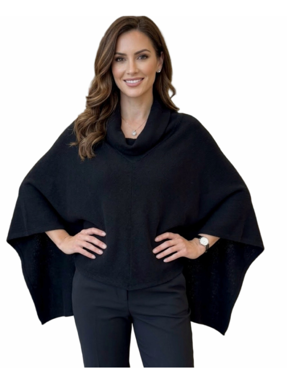 Holt Renfrew Merino Wool Woman’s Poncho Sweater knit cape Black one size 2149